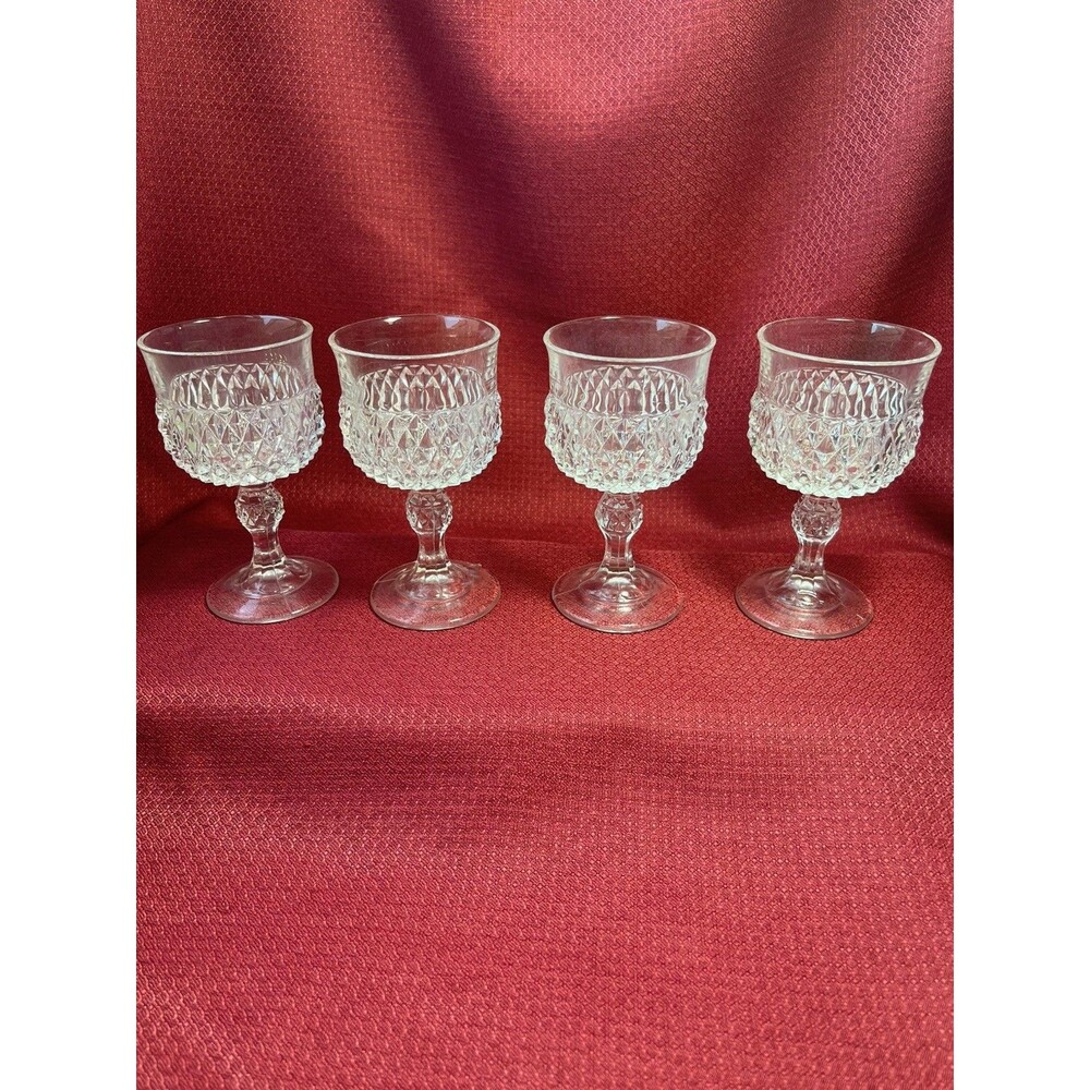 Vintage Indiana Glass Diamond Point clear water goblet.  Set of 4.